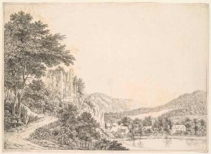 Tharandt, Blick auf die Burgruine, den Schlossteich und ins Weißeritztal Richtung Hainsberg (Freital)