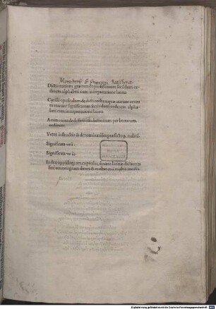 Dictionarium græcum copiosissimum secu[n]dum ordinem alphabeti cum interpretatione latina