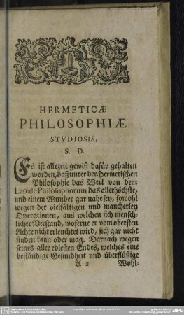 Hermeticae Philosophiae Studiosis, S. D.