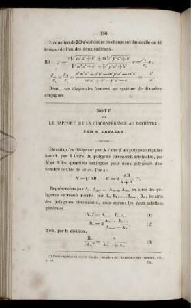 Note sur le rapport de la circonférence au diamètre.