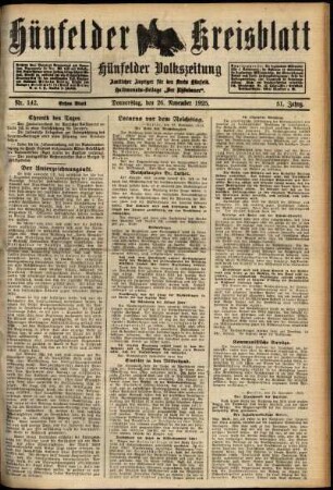 Erste Ausgabe vom Donnerstag, den 26. November 1925.