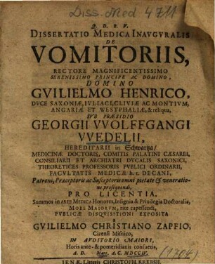 Dissertatio Medica Inavgvralis De Vomitoriis