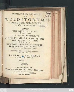 Disputatio Inauguralis De Creditorum Concursu, Qualitate, Et Collocatione