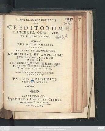 Disputatio Inauguralis De Creditorum Concursu, Qualitate, Et Collocatione