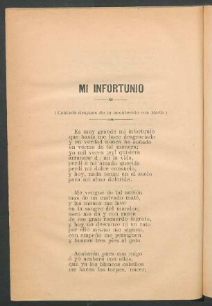 Mi infortunio : (Cantada después de lo acontecido con María)