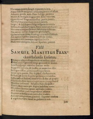 VIII. Samuel Manitius Franckenthalensis Lusatus.