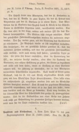 639-641 [Rezension] Nürnberger, August, Vom Tode Pius VI. bis zum Regierungsantritt Pius IX.