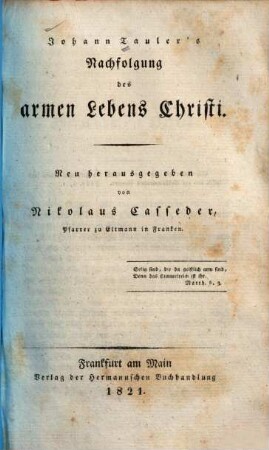 Johann Tauler's Nachfolgung des armen Lebens Christi
