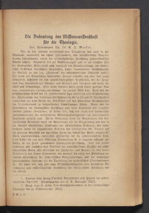 Die Bedeutung der Missionswissenschaft für die Theologie