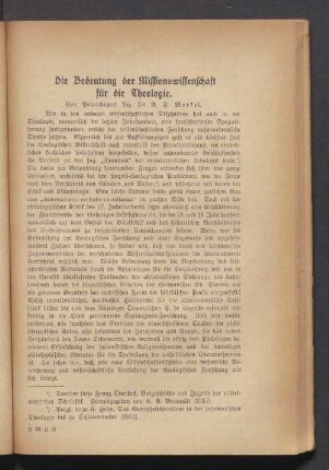 Die Bedeutung der Missionswissenschaft für die Theologie