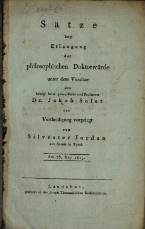 Sätze bey Erlangung der philosophischen Doktorwürde
