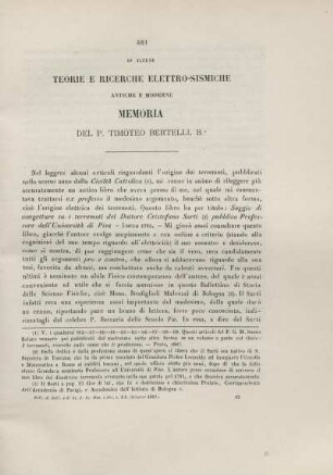 Di alcune teorie e ricerche elettro-sismiche antiche e moderne.