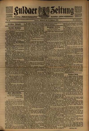 Erste Ausgabe vom Mittwoch, den 19. Februar 1908.
