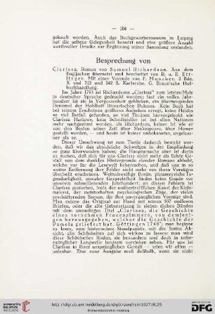 Besprechung von: Clarissa. Roman von Samuel Richardson