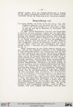 Besprechung von: Clarissa. Roman von Samuel Richardson