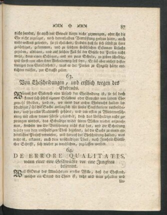 64. De Errore Qualitatis, wann einer eine Geschwäche vor einer Jungfrau bekommt.