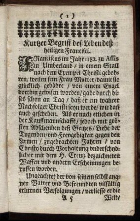 Kurtzer Begriff deß Leben deß heiligen Francisci.