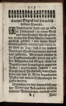 Kurtzer Begriff deß Leben deß heiligen Francisci.