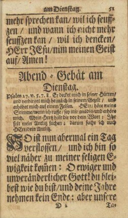 Abend-Gebät am Dienstag