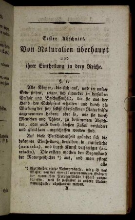 Erster Abschnitt. Von Naturalien überhaupt und ihrer Eintheilung in drey Reiche