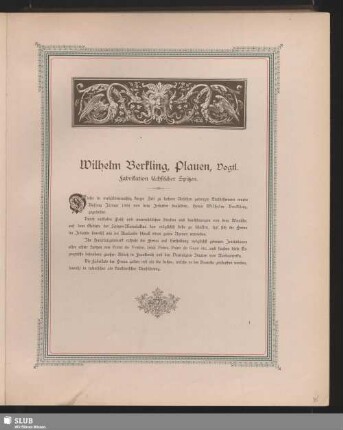 Wilhelm Berkling, Plauen, Vogtl. Fabrikation sächsischer Spitzen