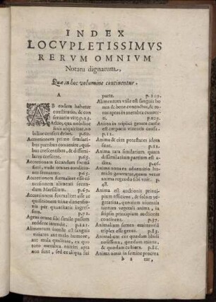 Index locupletissimus rerum omnium Notatu dignarum, quae in hoc volumine continentur.