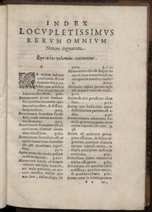 Index locupletissimus rerum omnium Notatu dignarum, quae in hoc volumine continentur.