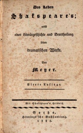 Shakspeare's Sämmtliche Schauspiele, 1. Das Leben Shakespeare's