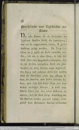 Bruchstücke zur Geschichte der Bäder