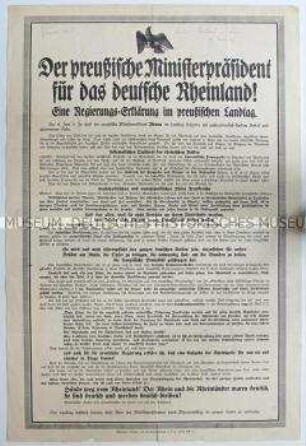 Maueranschlag mit der Regierungserklärung des preußischen Ministerpräsidenten zur Besetzung des Rheinlandes