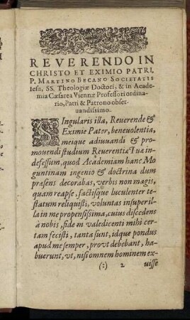 Reverendo In Christo Et Eximio Patri P. Martino Becano Societatis [...]