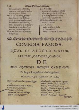 Qual es afecto mayor, lealtad, ò sangre, ò amor.