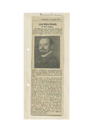 Oskar-Meester-Medaille für F. Paul Liesegang, Rheinische Landeszeitung, 1936