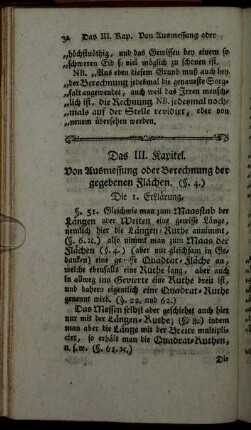 Das III. Kapitel. Von Ausmessung oder Berechnung der gegebenen Flächen.