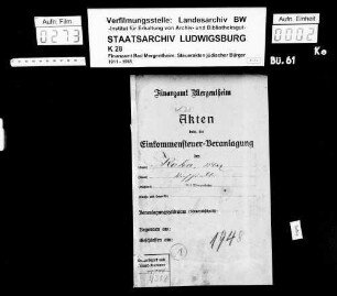 Kahn, Max; Viehhändler *25.05.1875 Steinbach Kahn, Rosa geb. Westheimer *22.03.1878 1938 ausgewandert in die USA Wohnort: Bad Mergentheim