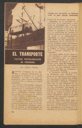 El transporte - Factor preponderante de progreso