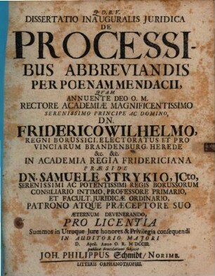 Dissertatio Inauguralis Juridica De Processibus Abbreviandis Per Poenam Mendacii