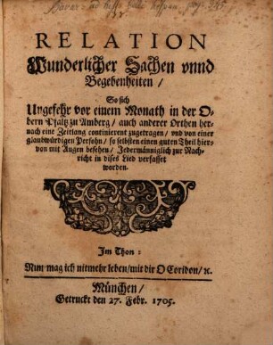 Relation wunderlicher Sachen und Begebenheiten zu Amberg