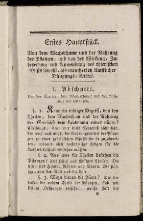 I. Abschnitt. Von den Theilen, dem Wachsthume und der Nahrung der Pflanzen
