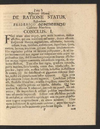 Dissertatio Octava. De Ratione Status.