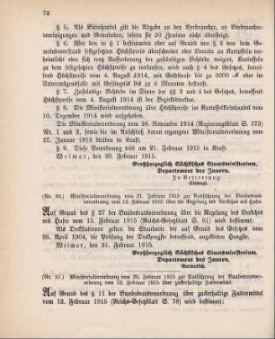 Nr. 31: Ministerialverordnung vom 20. Februar 1915 zur Ausführung der Bundesratsverordnung vom 12. Februar 1915 über zuckerhaltige Futtermittel