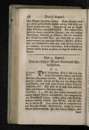 Das 5. Capitel. Von den hitzigen Magen- Darm- und Gekrößfiebern.