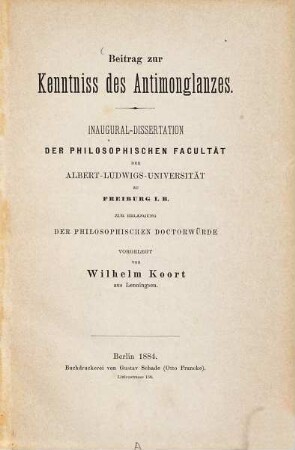Beitrag zur Kenntniss des Antimonglanzes : Freiburger Inaugural-Dissertation