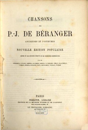 Chansons de P.-J. de Béranger : anciennes et posthumes