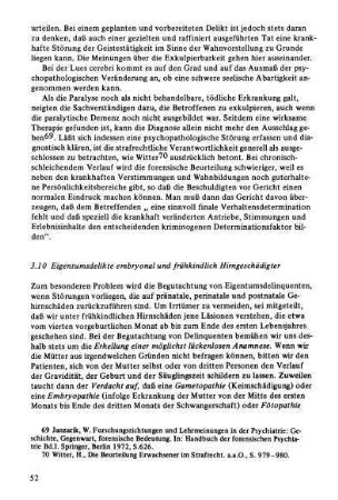 3.10. Eigentumsdelikte embryonal und frühkindlich Hirngeschädigter