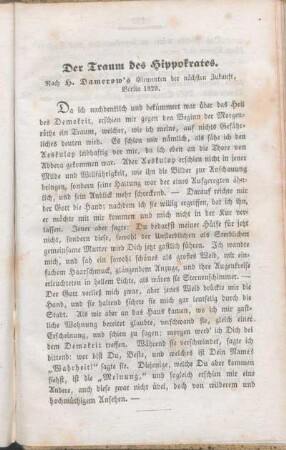 Der Traum des Hippokrates. Nach H. Damerow's Elementen der nächsten Zukunft, Berlin 1829.
