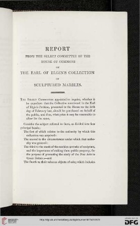 Report from the Select Committee of the House of Commons on the Earl of Elgin’s Collection of sculptured marbles