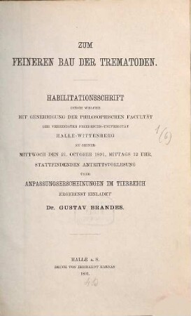 Zum feineren Bau der Trematoden : Habilitationsschrift