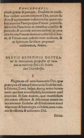 Brevis Repetitio Doctrinae de Invocatione, proposita et recitata in exercitiis styli a D. Valentino Trocedorfio.