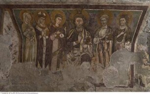 Zyklus der heiligen (Maria) Salome von Galiläa (?), Christus Pantokrator, flankiert von den heiligen Olivia, Nikolaus, dem Erzengel Michael (links) und den heiligen Petrus und Johannes dem Täufer (rechts)